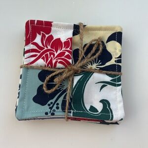 🌺 Tiki time! Island floral coasters, double-sided, made in Hawaii, Brand new!!!